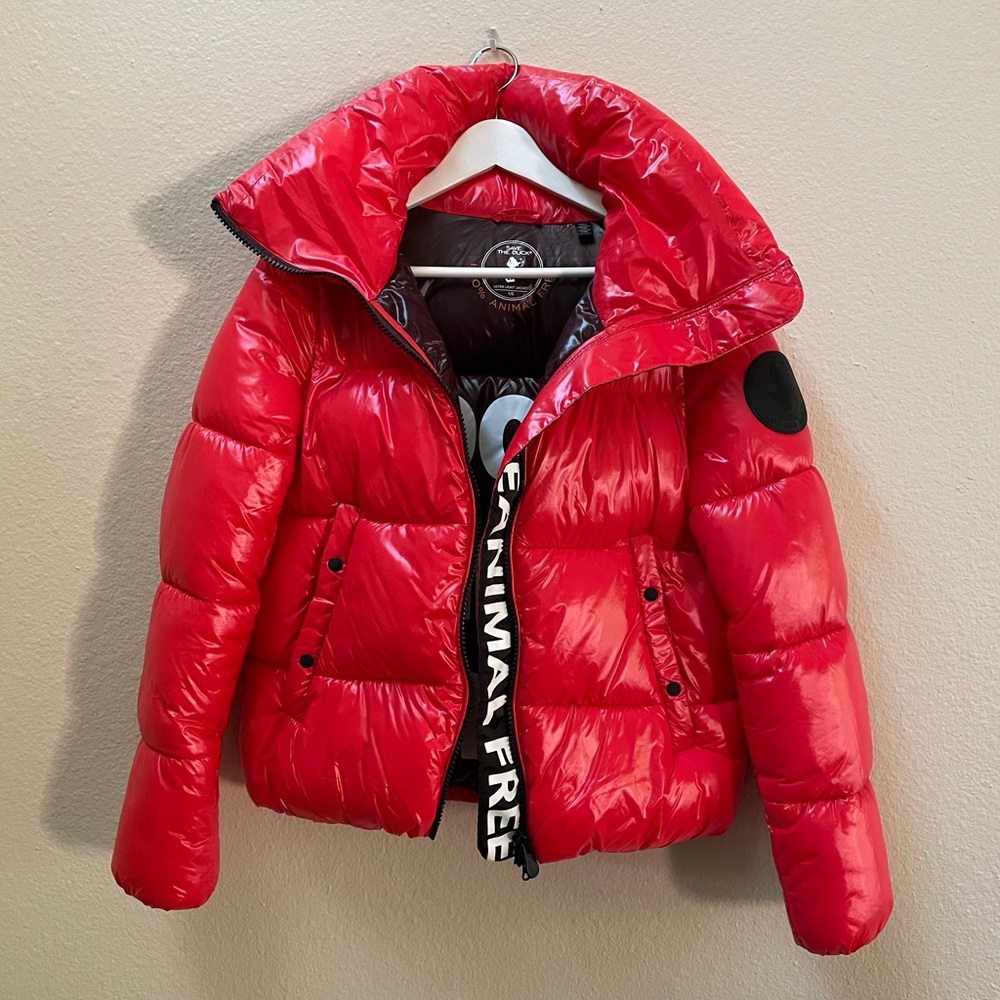 Save The Duck Isla Puffer Jacket with Standing Collar in Sweet Red